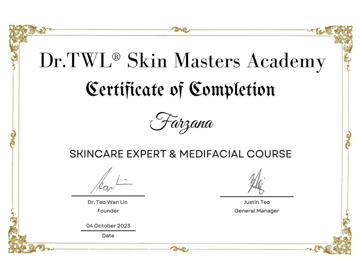 Dr.TWL Skin Masters Academy skincare expert certificate