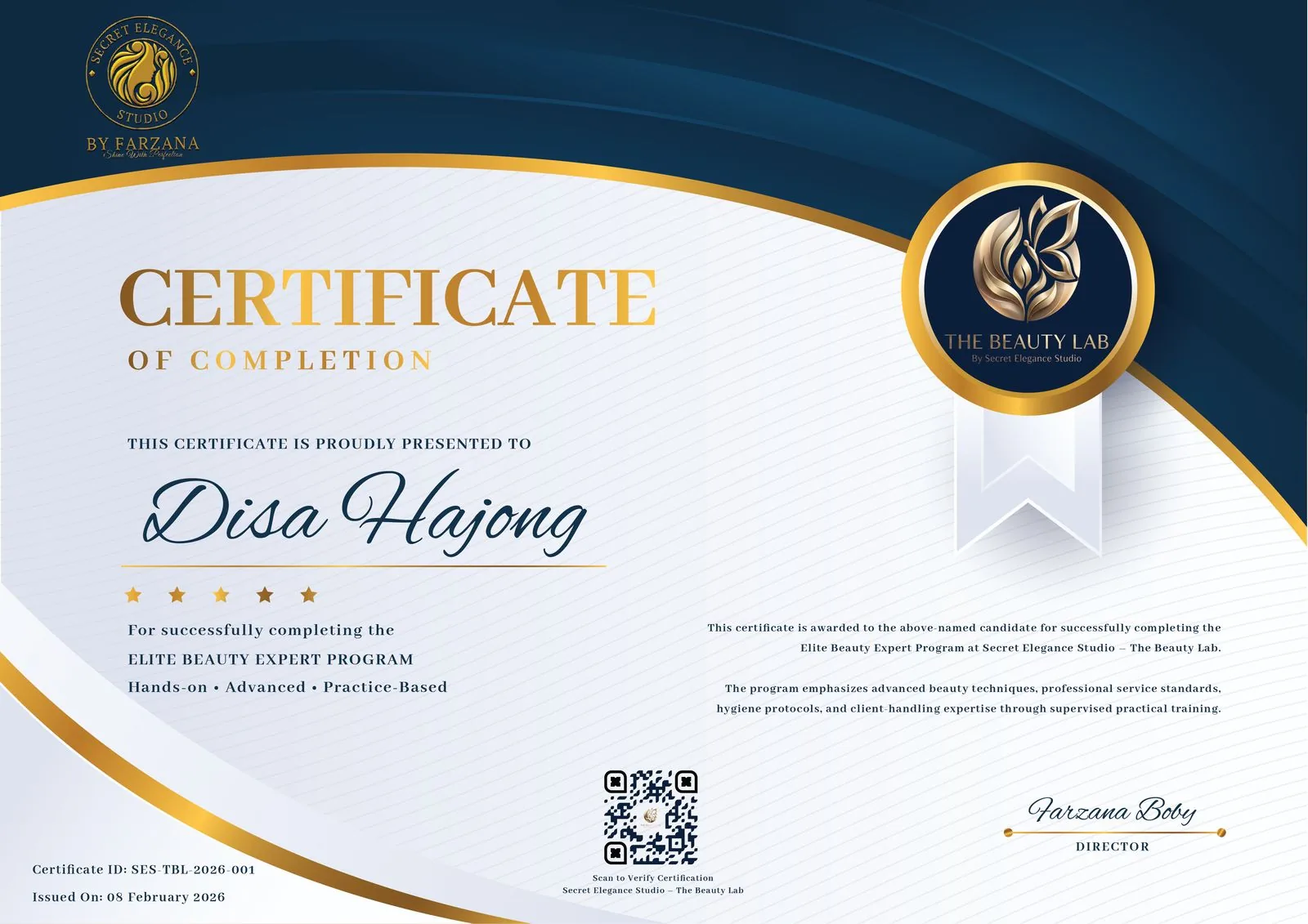 Certificate — Disa Hajong