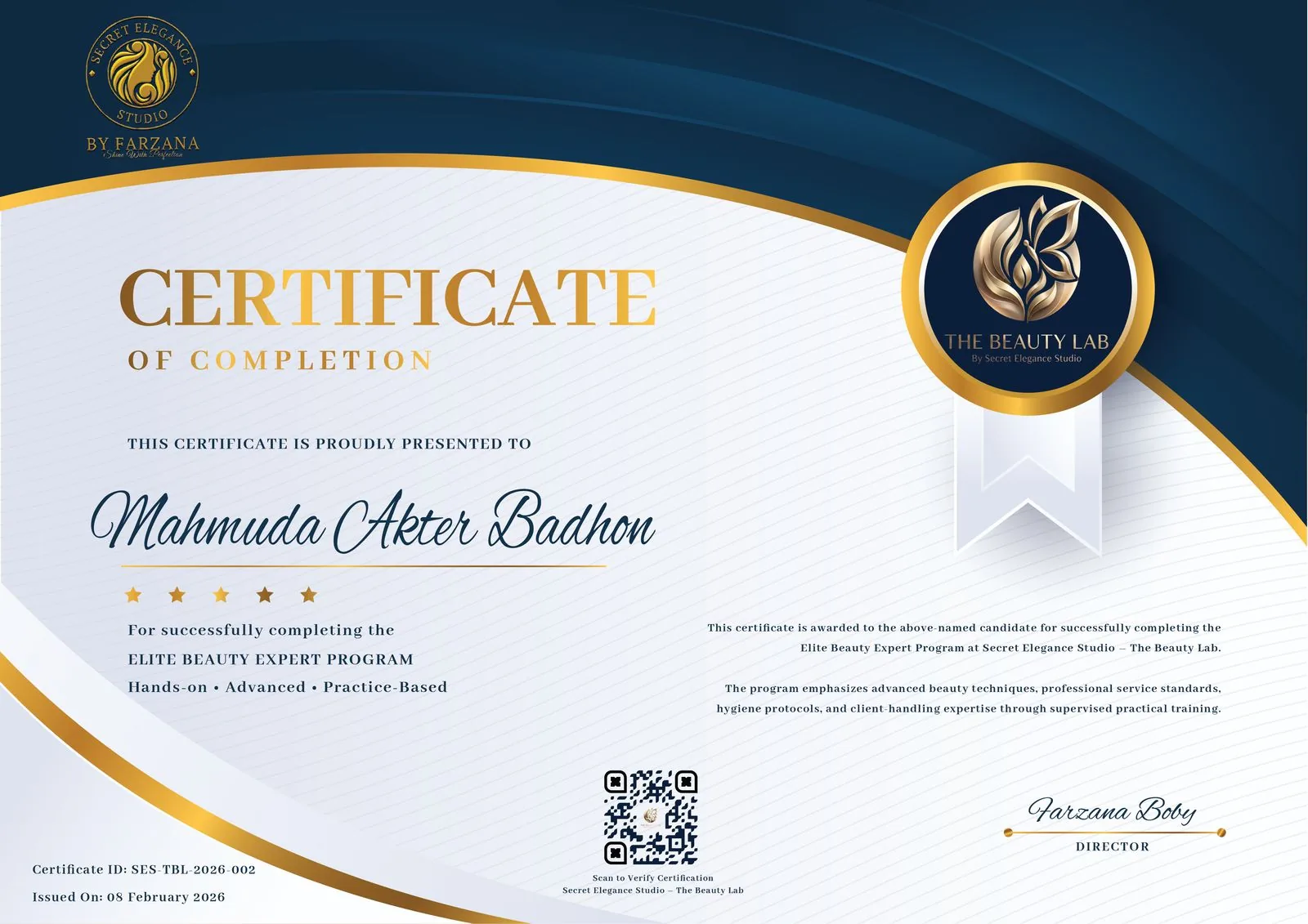 Certificate — Mahmuda Akter Badhon